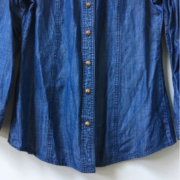 Soft surrounding Chambray velvet collar beaded embellished denim button down - Picture 8 of 9